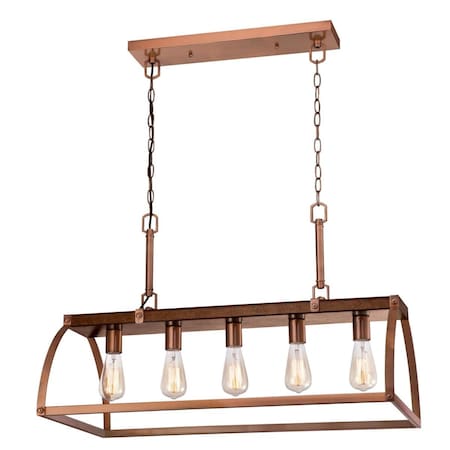 Westinghouse Chandelier 60W 5-Light Oak Lane Barnwood Beam Washed Copper Open Mtl Cage 6351600